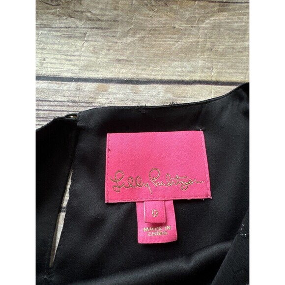 Lilly Pulitzer Cleme Black Silk Dress Onyx Metallic Chiffon Size 0 - Picture 4 of 10